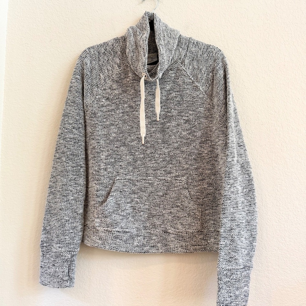 OFFLINE by Aerie Womens Large Marled Black White Cowl‎ Neck Pullover Thumbholes